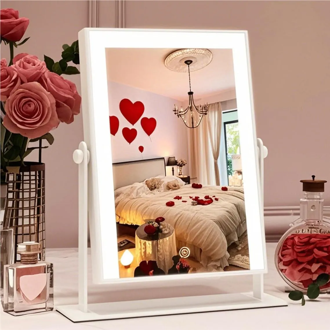 8"X10" Lighted Vanity Mirror, Makeup Mirror with Light, Dimmable Touch Screen, Portable Travel Mirror with U-Shaped Bracket, Cosmetic Mirror with Lights for Makeup Desk ＆ Dressing Room