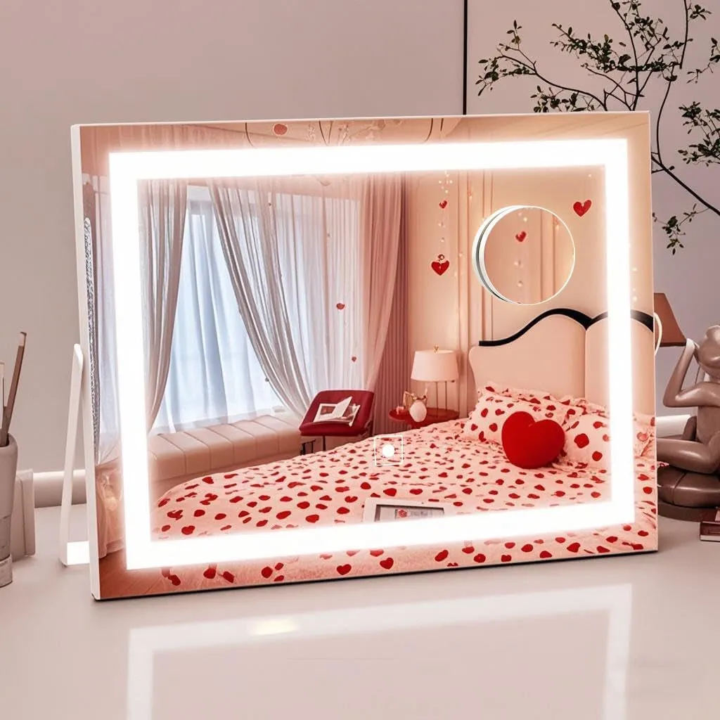 8"X10" Lighted Vanity Mirror, Makeup Mirror with Light, Dimmable Touch Screen, Portable Travel Mirror with U-Shaped Bracket, Cosmetic Mirror with Lights for Makeup Desk ＆ Dressing Room