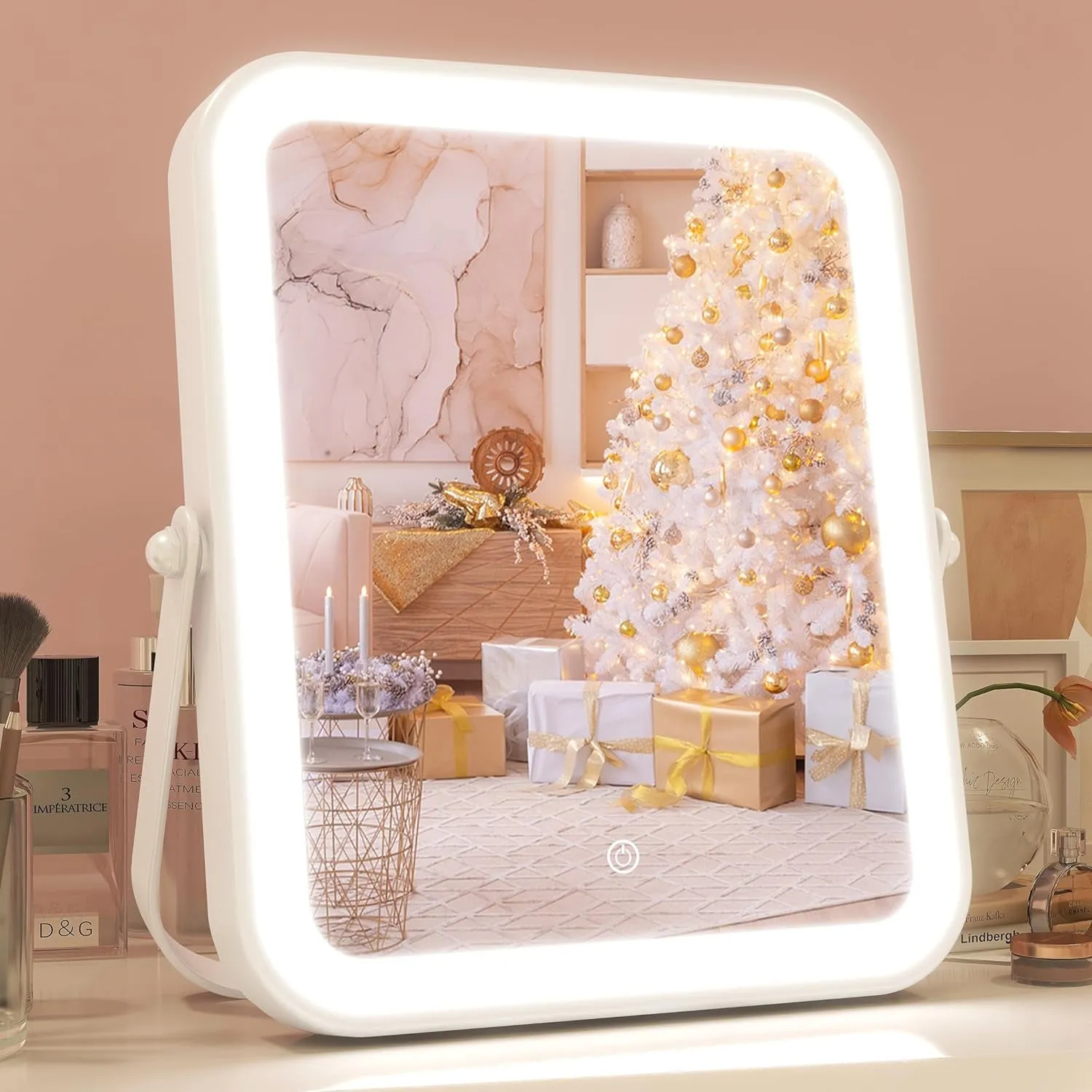 8"X10" Lighted Vanity Mirror, Makeup Mirror with Light, Dimmable Touch Screen, Portable Travel Mirror with U-Shaped Bracket, Cosmetic Mirror with Lights for Makeup Desk ＆ Dressing Room