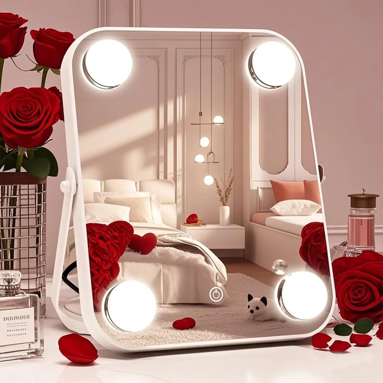 8"X10" Lighted Vanity Mirror, Makeup Mirror with Light, Dimmable Touch Screen, Portable Travel Mirror with U-Shaped Bracket, Cosmetic Mirror with Lights for Makeup Desk ＆ Dressing Room