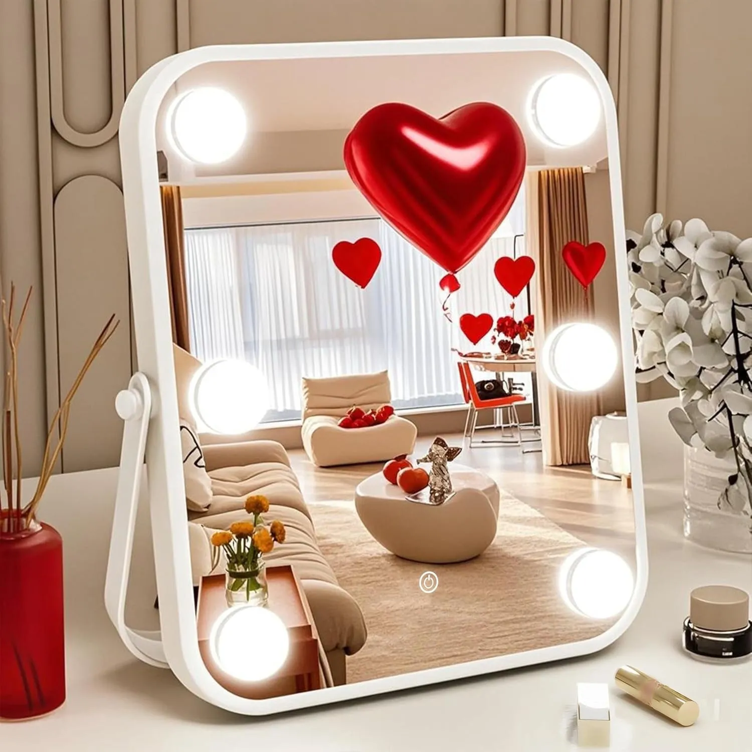 8"X10" Lighted Vanity Mirror, Makeup Mirror with Light, Dimmable Touch Screen, Portable Travel Mirror with U-Shaped Bracket, Cosmetic Mirror with Lights for Makeup Desk ＆ Dressing Room