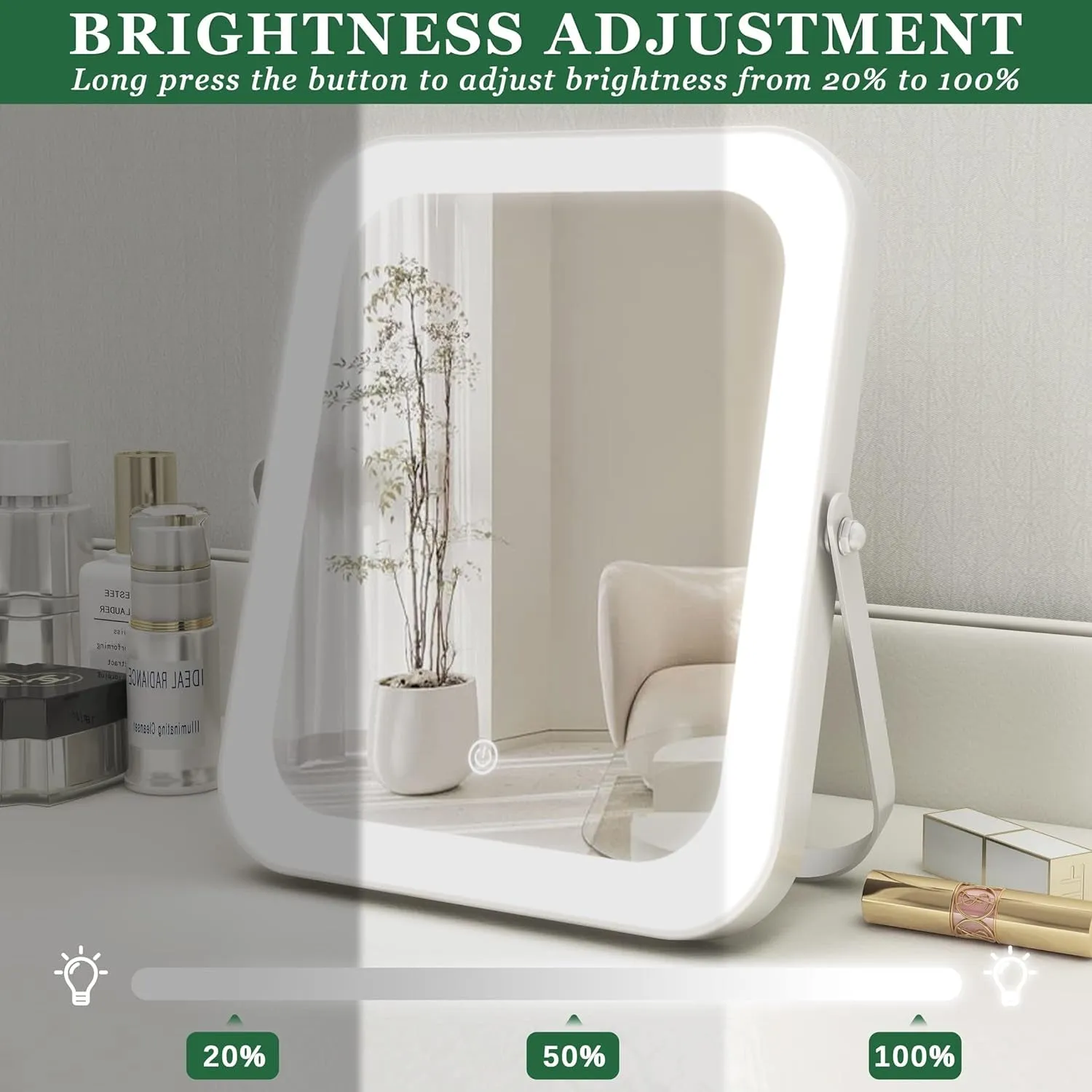 8"X10" Lighted Vanity Mirror, Makeup Mirror with Light, Dimmable Touch Screen, Portable Travel Mirror with U-Shaped Bracket, Cosmetic Mirror with Lights for Makeup Desk ＆ Dressing Room