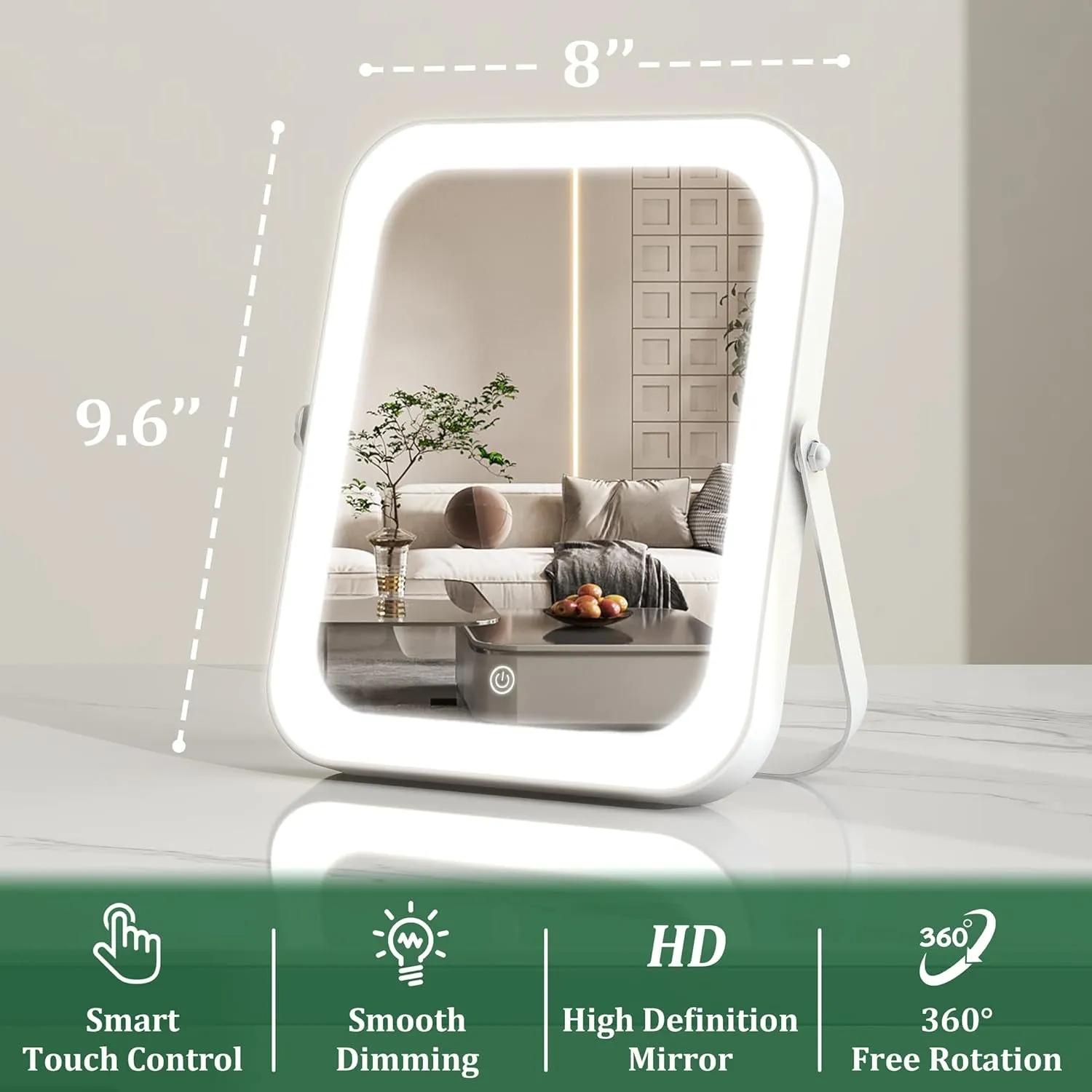 8"X10" Lighted Vanity Mirror, Makeup Mirror with Light, Dimmable Touch Screen, Portable Travel Mirror with U-Shaped Bracket, Cosmetic Mirror with Lights for Makeup Desk ＆ Dressing Room