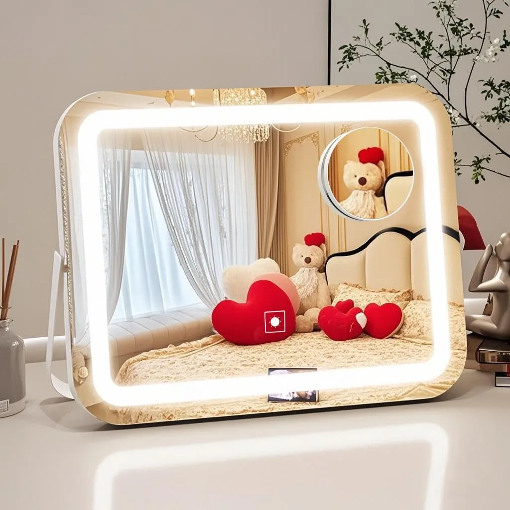 8"X10" Lighted Vanity Mirror, Makeup Mirror with Light, Dimmable Touch Screen, Portable Travel Mirror with U-Shaped Bracket, Cosmetic Mirror with Lights for Makeup Desk ＆ Dressing Room