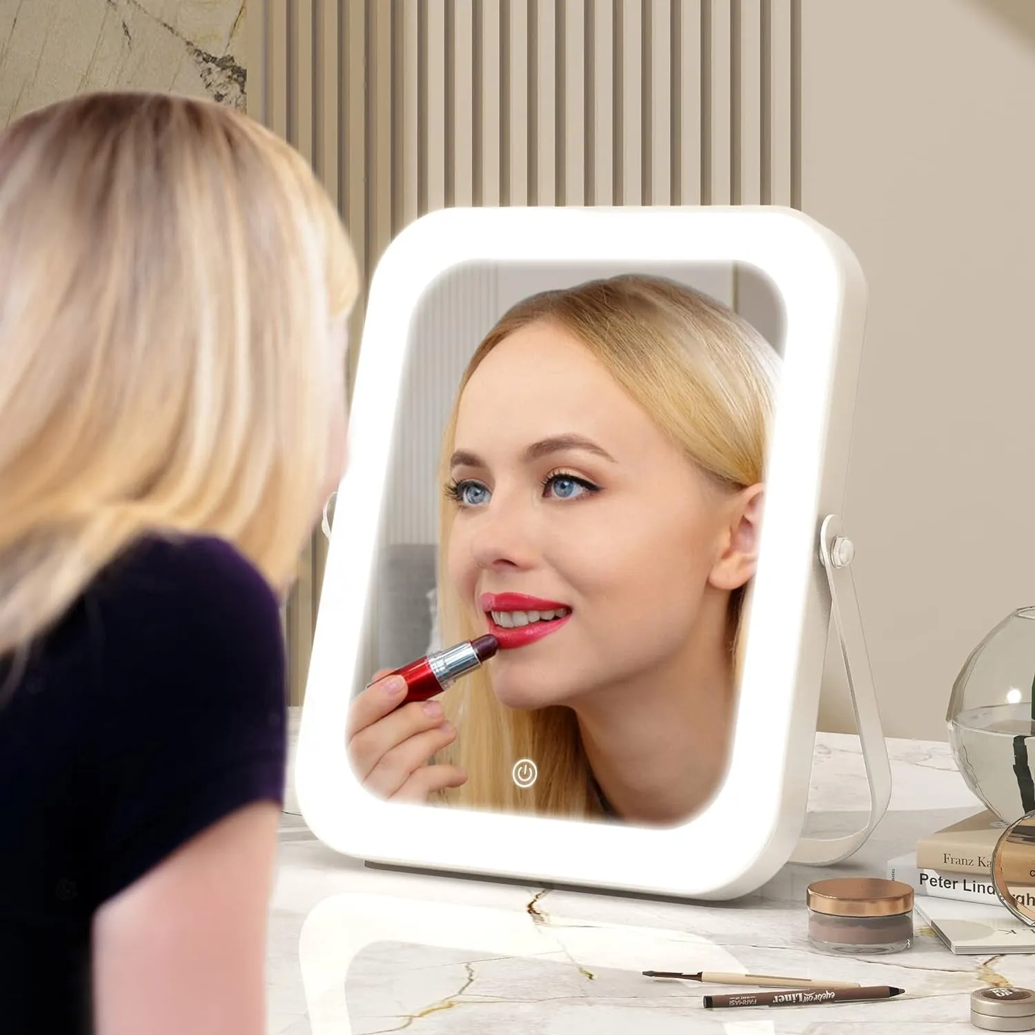 8"X10" Lighted Vanity Mirror, Makeup Mirror with Light, Dimmable Touch Screen, Portable Travel Mirror with U-Shaped Bracket, Cosmetic Mirror with Lights for Makeup Desk ＆ Dressing Room
