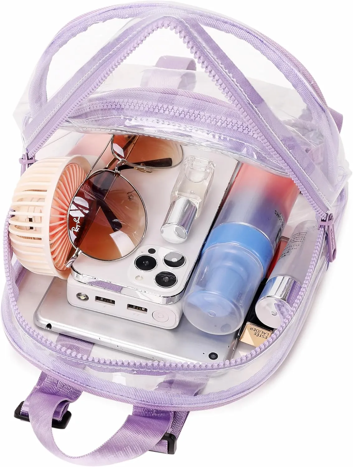 abshoo Clear Mini Backpack for Stadium Events Approved 12 x6 x12 See Through Bag Transparent Backpacks for Girls Women (Purple)