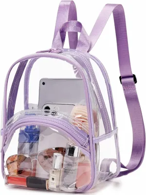 abshoo Clear Mini Backpack for Stadium Events Approved 12 x6 x12 See Through Bag Transparent Backpacks for Girls Women (Purple)