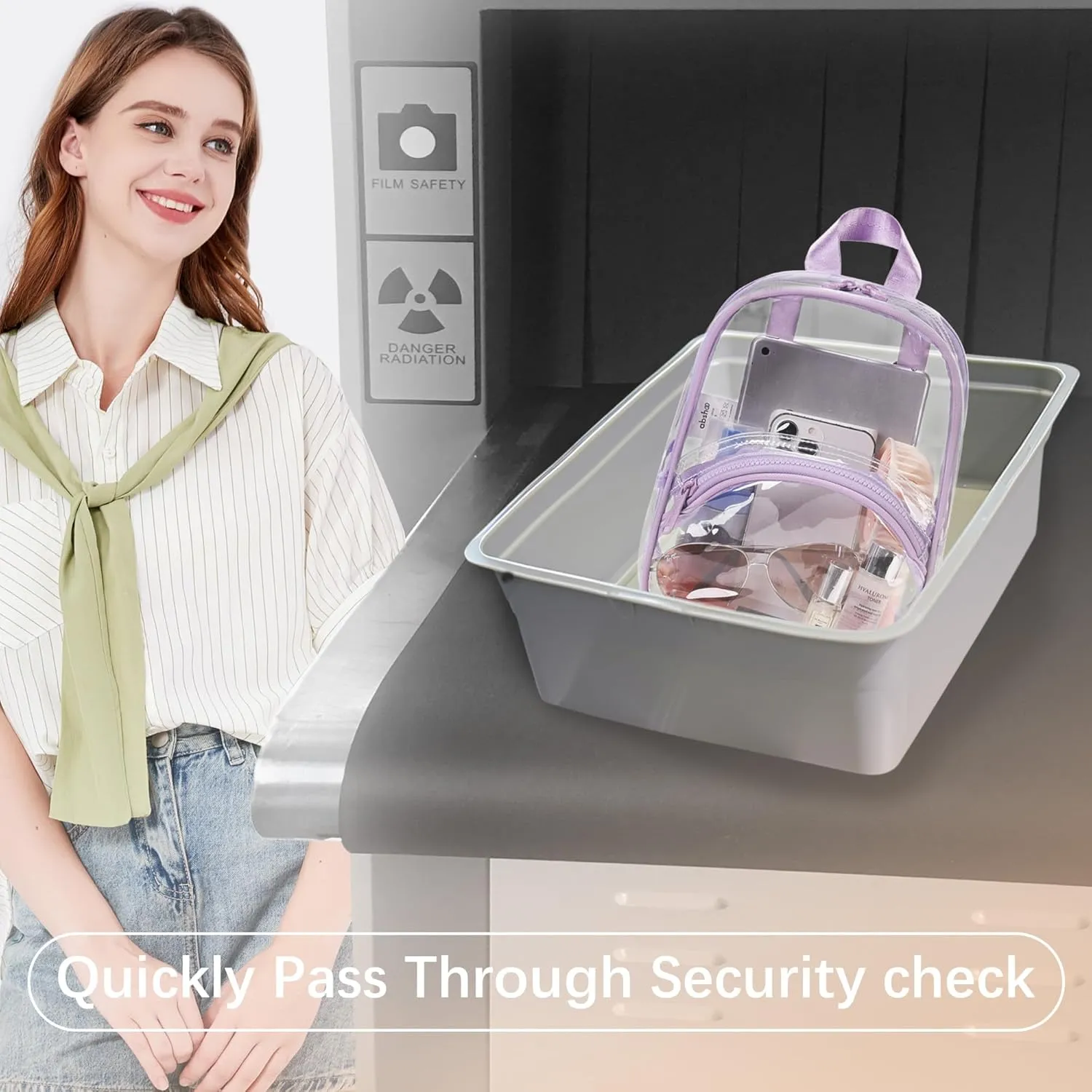 abshoo Clear Mini Backpack for Stadium Events Approved 12 x6 x12 See Through Bag Transparent Backpacks for Girls Women (Purple)