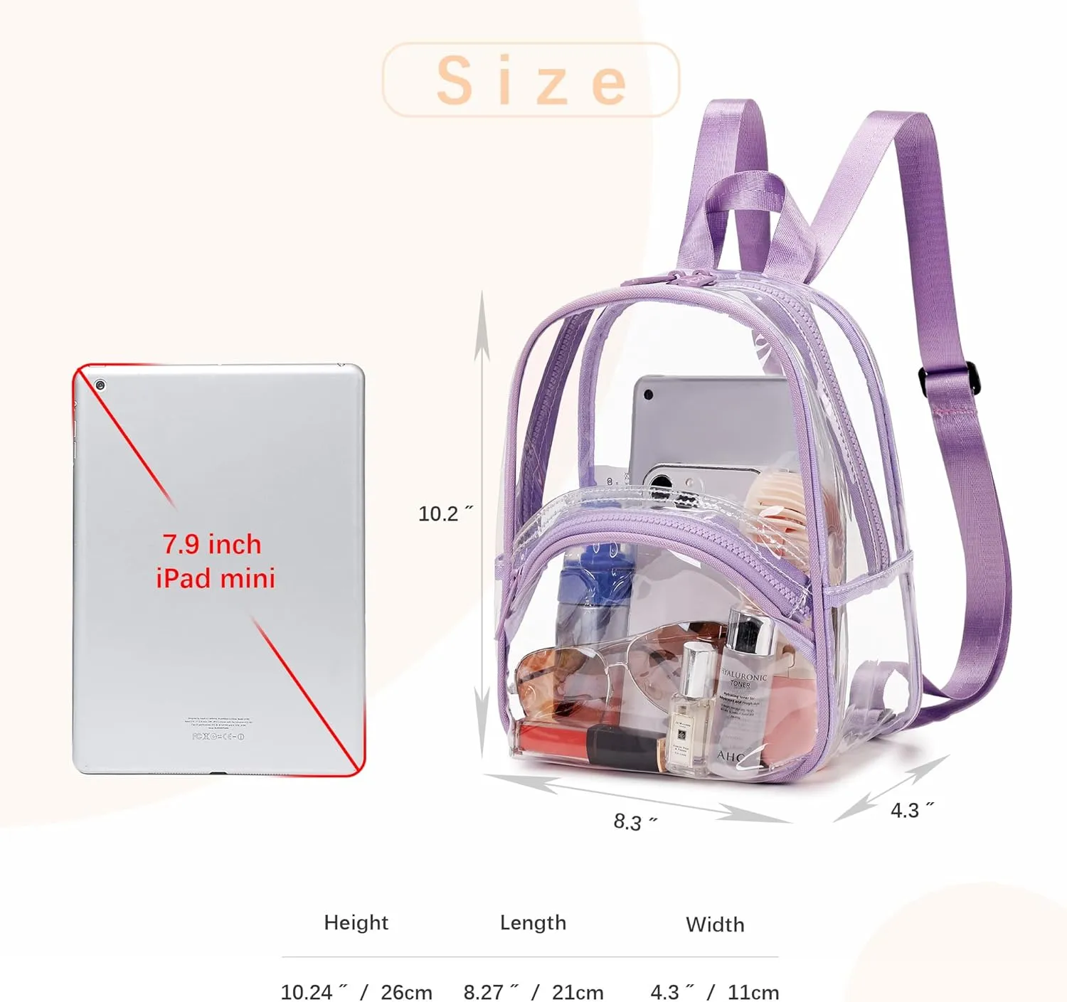 abshoo Clear Mini Backpack for Stadium Events Approved 12 x6 x12 See Through Bag Transparent Backpacks for Girls Women (Purple)