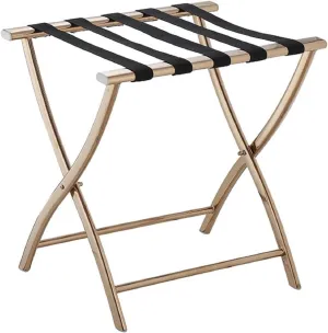 ACICS Storage Rack Stainless Steel Luggage Rack,Folding Metal Bag Suitcase Holder with Nylon Strap,Luggage Stand Ideal for Home Bedroom Guest Room Hotel,No Assembly Required(52 * 45 * 53CM, B)