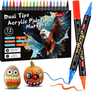 Acrylic Paint Pens Markers,72 Color Paint Markers Dual Fine & Brush Tips For Rock Painting,Fabric,Metal,Glass,Wood,Canvas,Ceramic,Plastic,Non-Toxic & Odor,Premium Art And DIY Craft Supplies