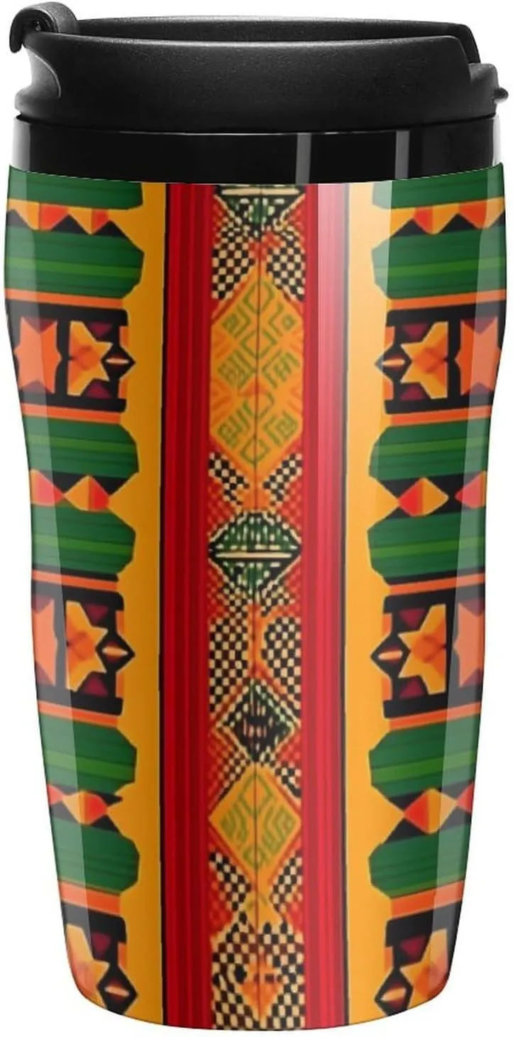 African Print Traditional Tribal Coffee Mug with Lid Portable Tumbler Water Bottle for Travel Business 250ml