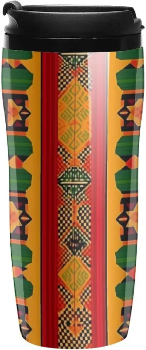 African Print Traditional Tribal Coffee Mug with Lid Portable Tumbler Water Bottle for Travel Business 350ml