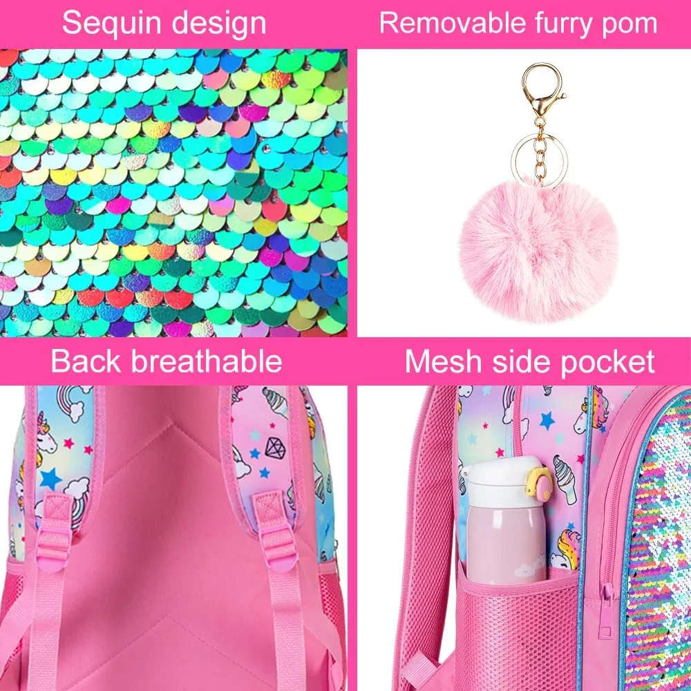 AGSDON 3PCS Backpacks for Kids, 16" Little Kid Preschool School Bookbag and Lunch Box - Unicorn/Mermaid/Flamingo/Dinosaur