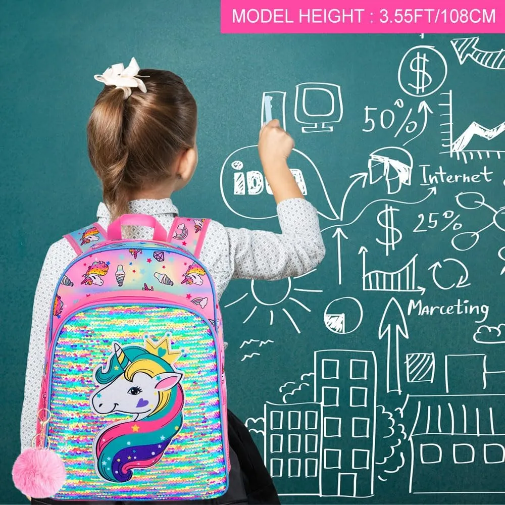 AGSDON 3PCS Backpacks for Kids, 16" Little Kid Preschool School Bookbag and Lunch Box - Unicorn/Mermaid/Flamingo/Dinosaur