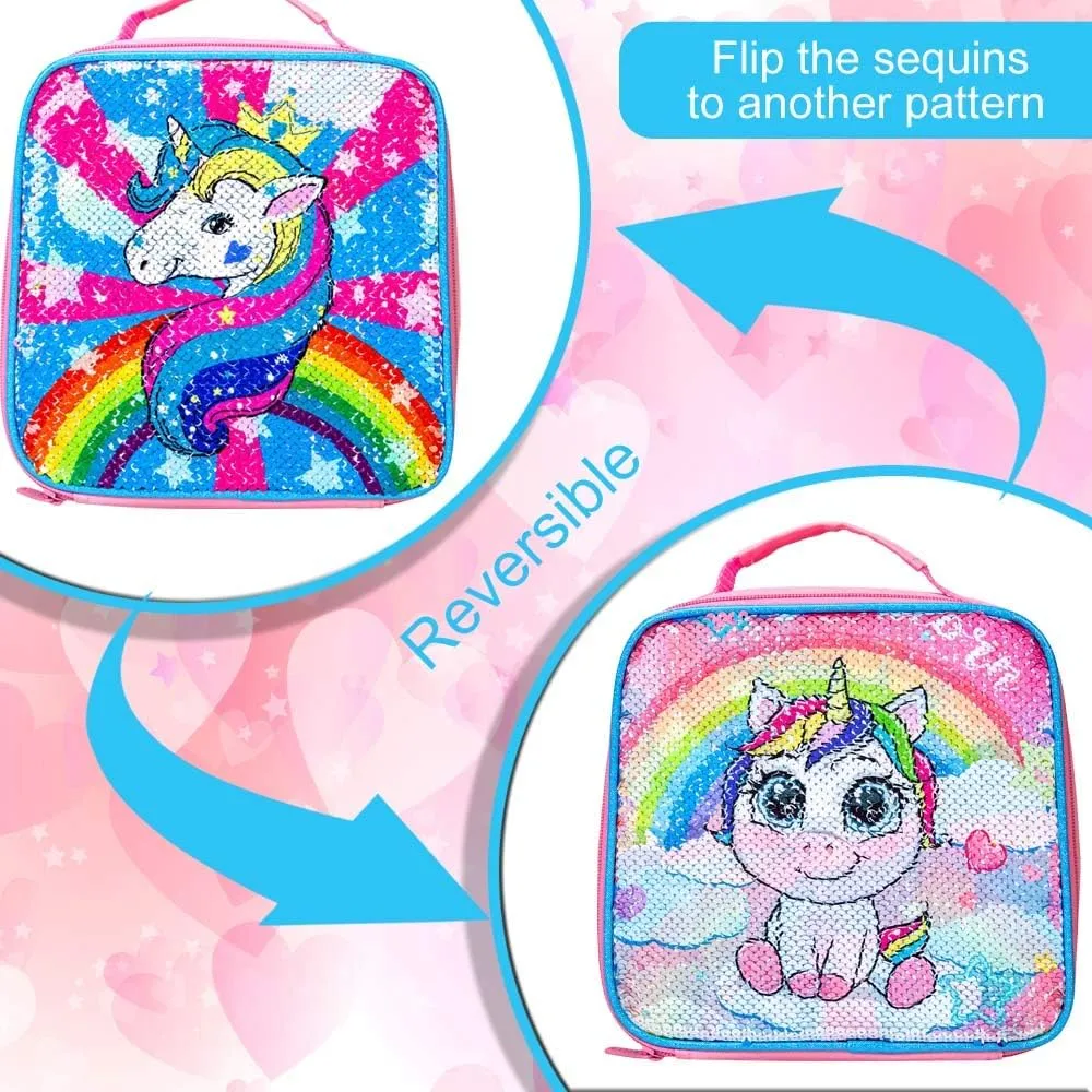 AGSDON 3PCS Backpacks for Kids, 16" Little Kid Preschool School Bookbag and Lunch Box - Unicorn/Mermaid/Flamingo/Dinosaur
