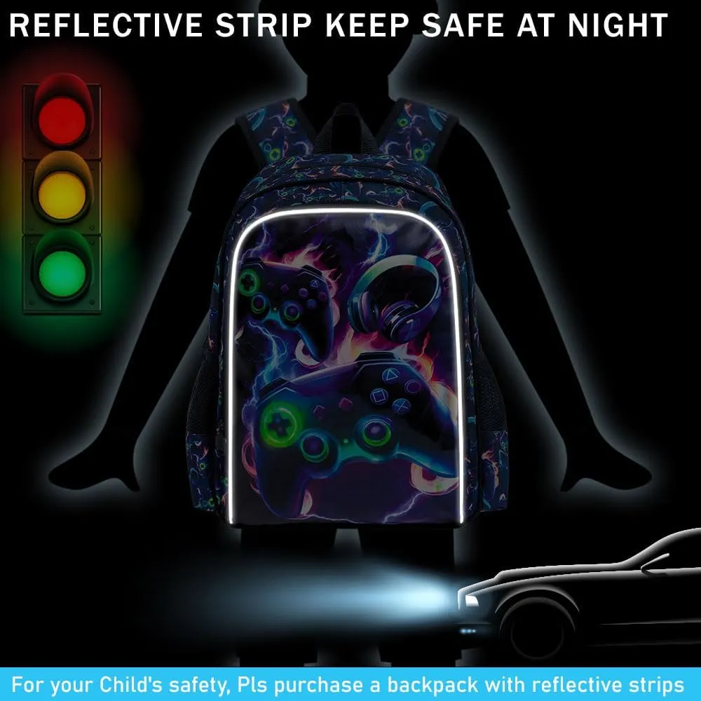 AGSDON 3PCS Game Backpack for Kids, 16" Boys Bookbag with Lunch Box, Water Resistant School Backpacks for Kindergarten Elementary