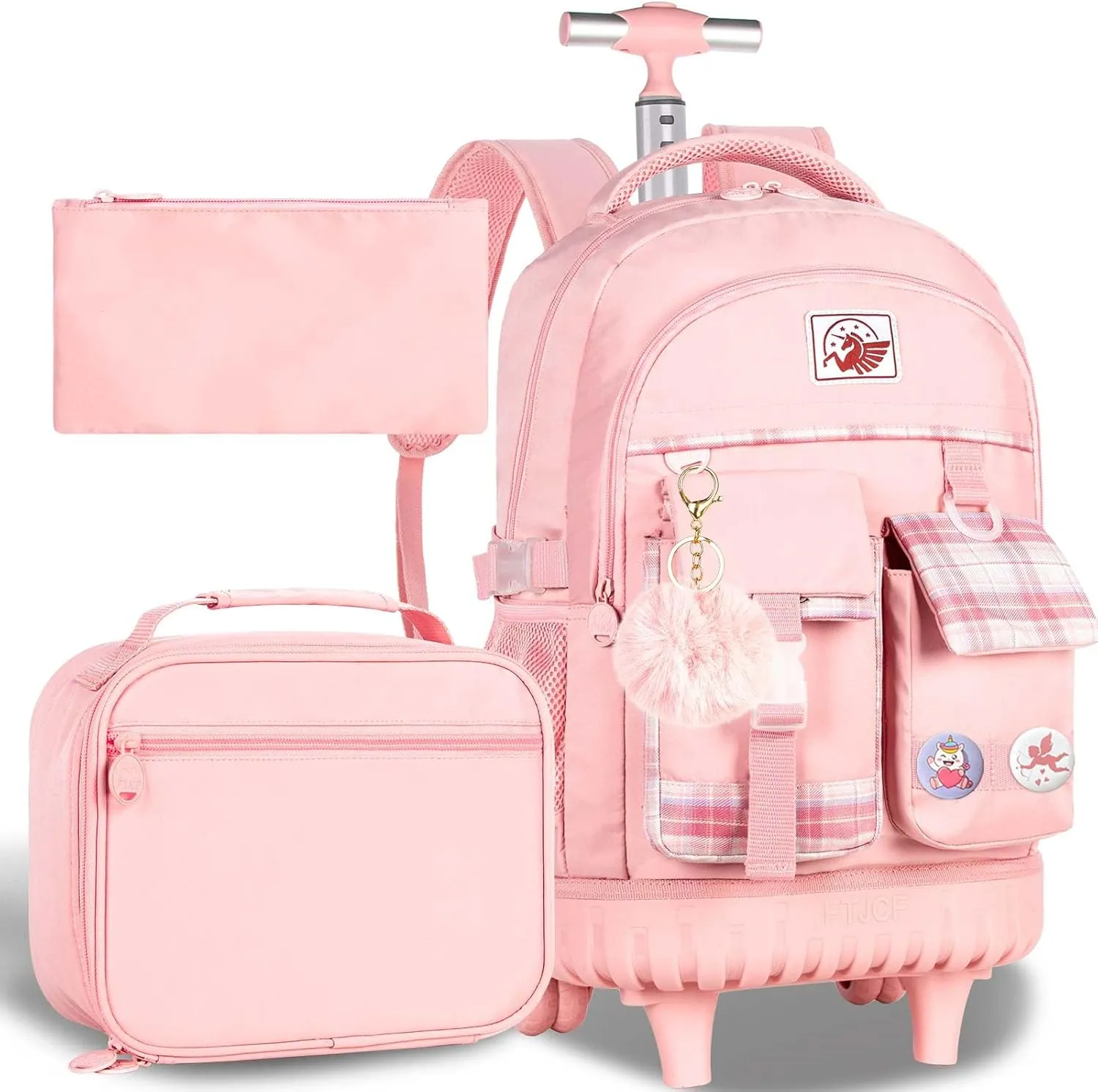 AGSDON Rolling Backpack for Girls, 21" Women Roller Wheels Bookbag, Laptop Wheeled Suitcase School Backpacks with Lunch Bag for Teens