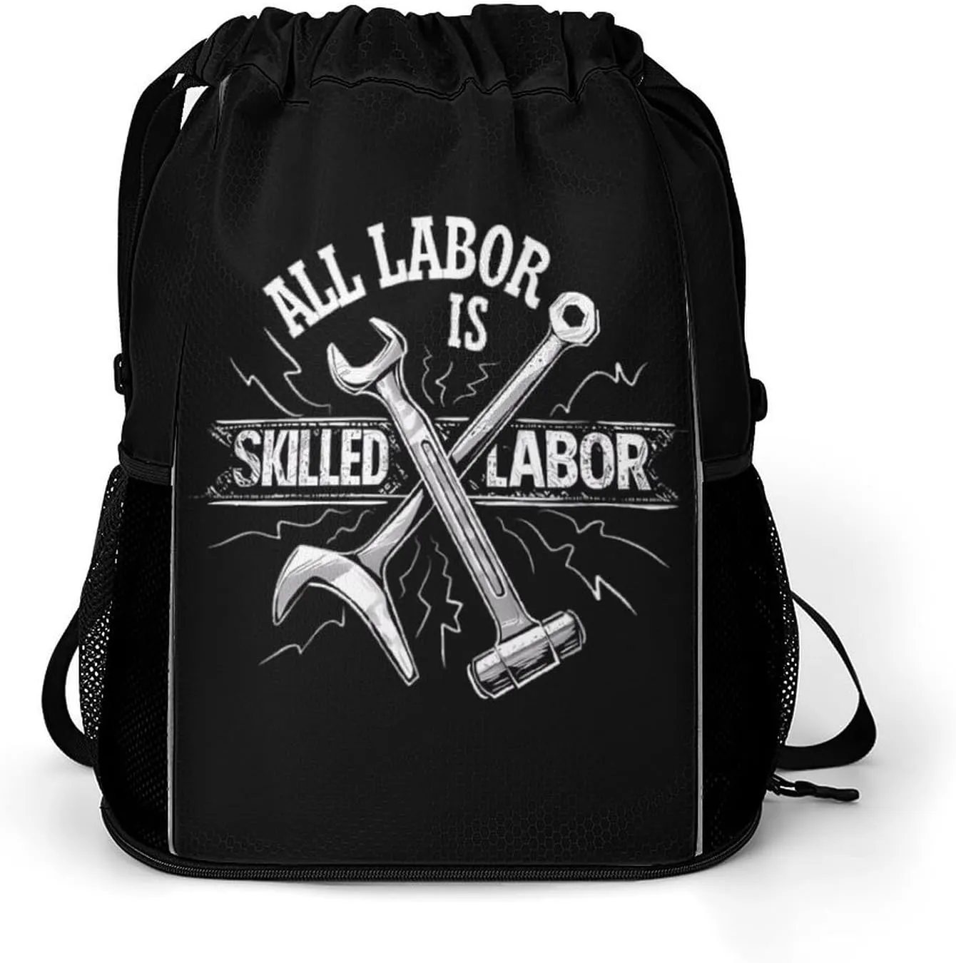 All Labor Is Skilled Labor Fashion Drawstring Backpack Waterproof Swim Gym Bag for Women Men Hiking