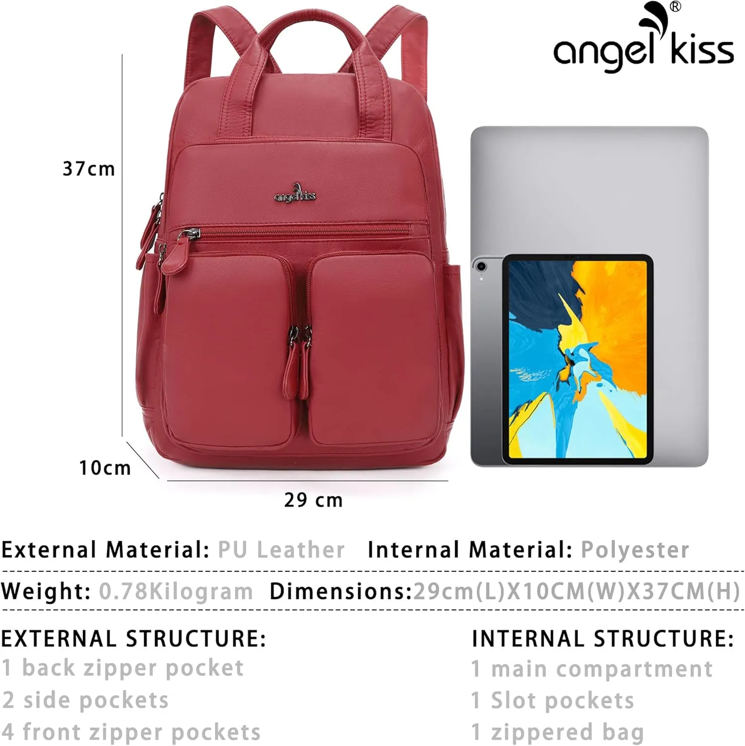 Angel Kiss Backpack Purse for Women Soft Washed Leather Multi Pocket Casual Travel Backpacks…