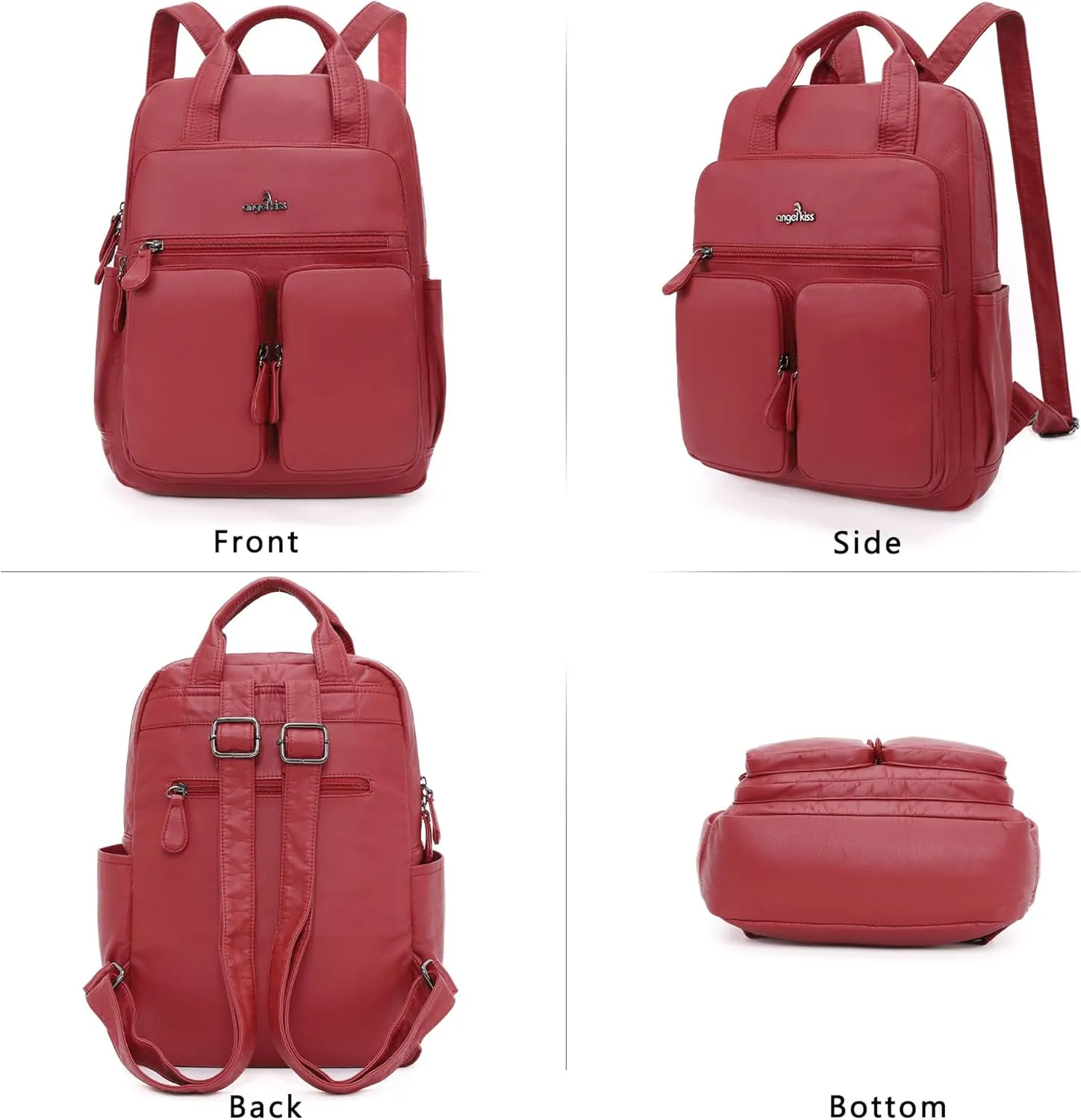 Angel Kiss Backpack Purse for Women Soft Washed Leather Multi Pocket Casual Travel Backpacks…