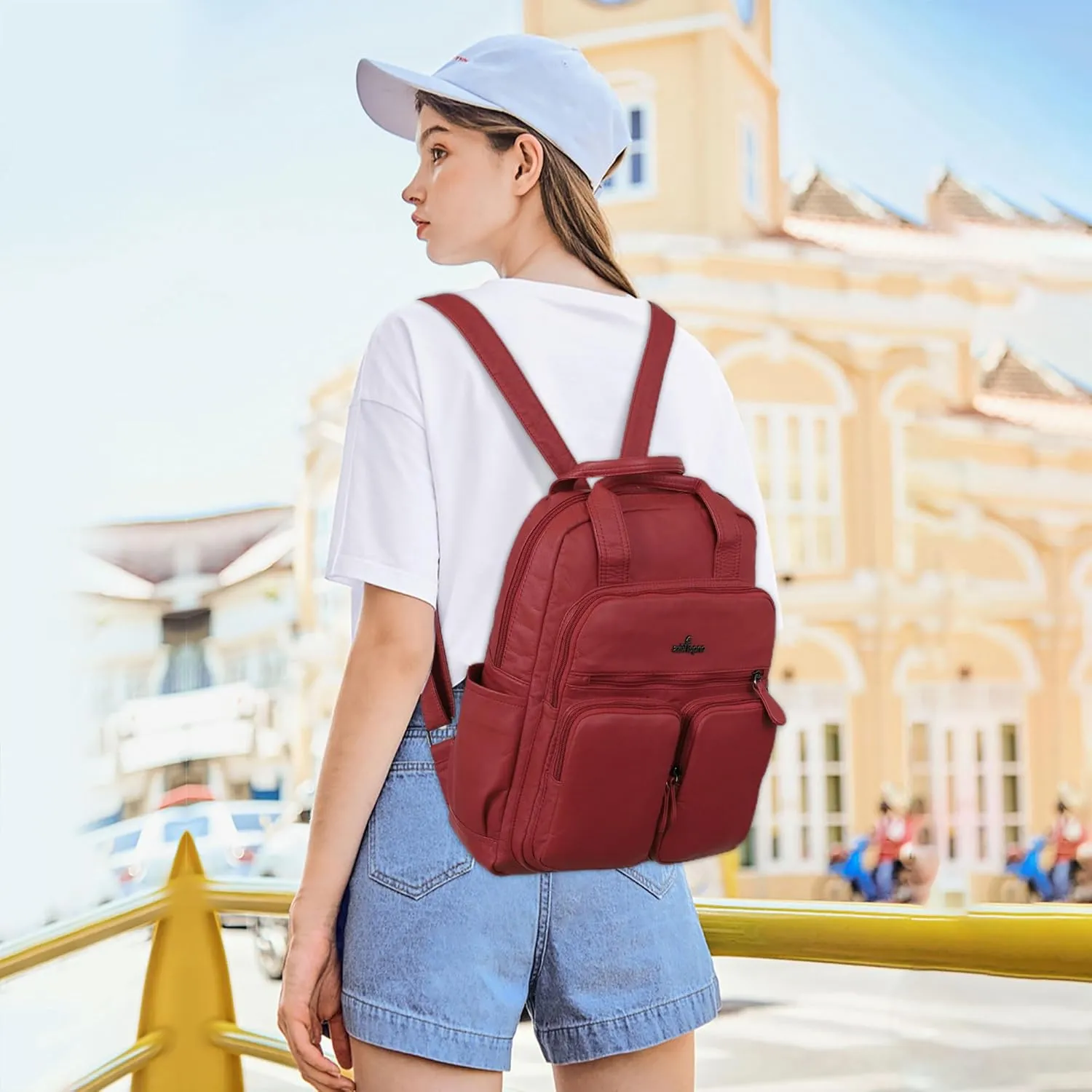 Angel Kiss Backpack Purse for Women Soft Washed Leather Multi Pocket Casual Travel Backpacks…