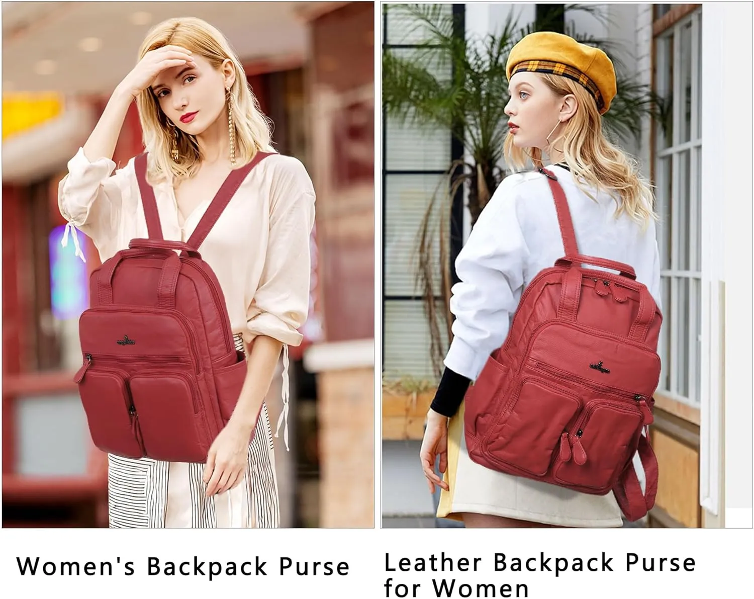 Angel Kiss Backpack Purse for Women Soft Washed Leather Multi Pocket Casual Travel Backpacks…