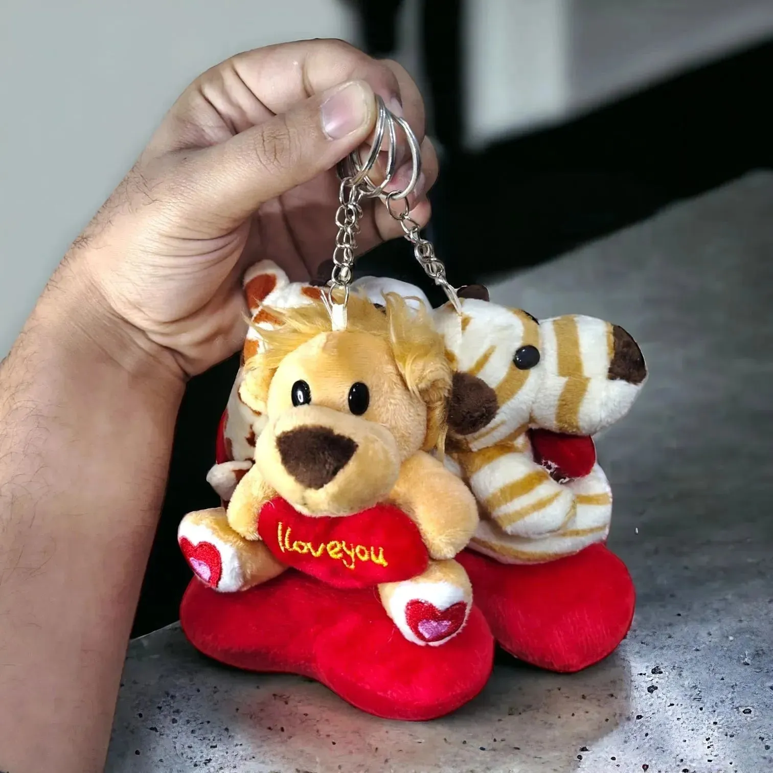 Animal Love Heart Plush Keychain