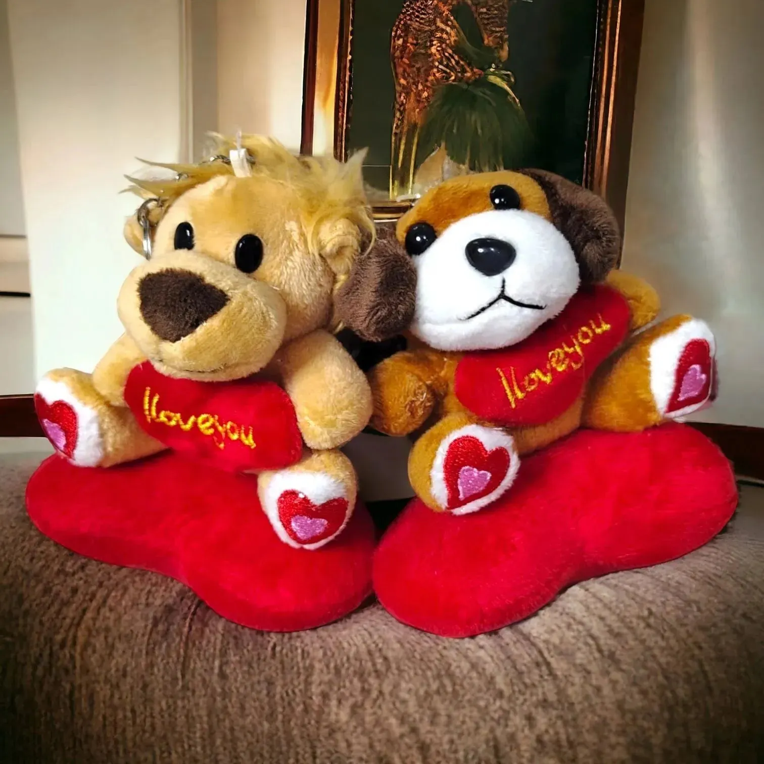 Animal Love Heart Plush Keychain