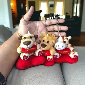Animal Love Heart Plush Keychain