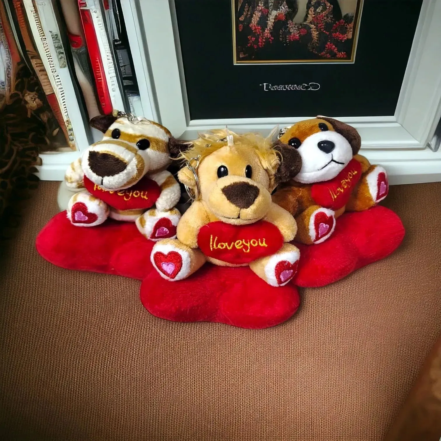 Animal Love Heart Plush Keychain