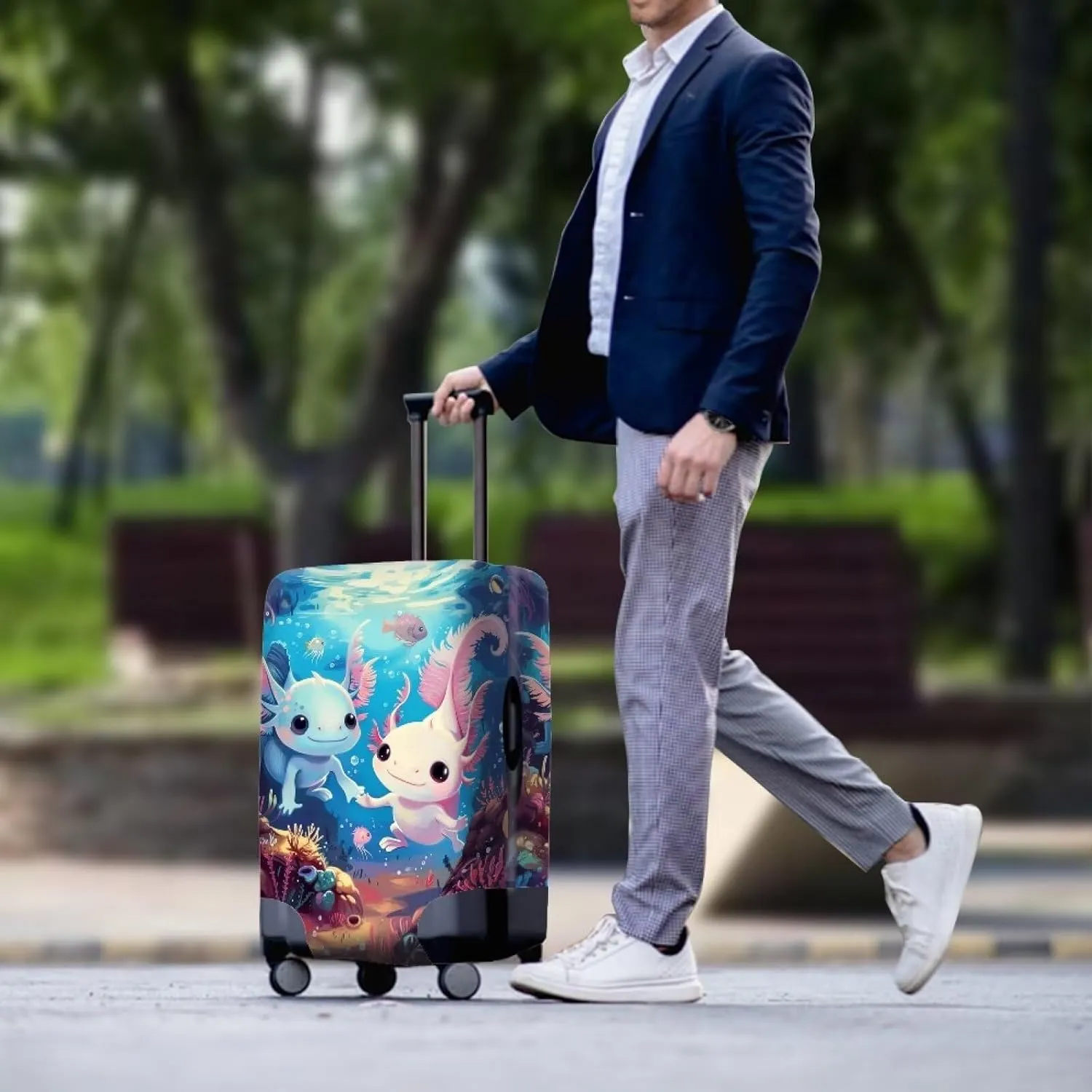 Axolotl Luggage Cover for Suitcase Cute Suitcase Cover for Luggage Fit 18-21 Inch Zip Non Slip Luggage Covers Protector Universal Women's Teens Travel Suitcase Covers Spandex Baggage Case