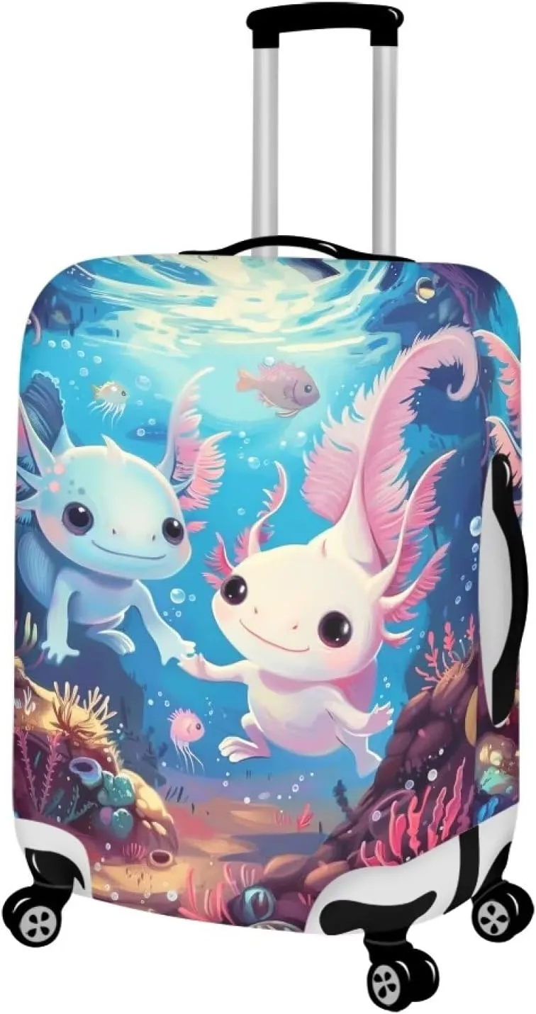 Axolotl Luggage Cover for Suitcase Cute Suitcase Cover for Luggage Fit 18-21 Inch Zip Non Slip Luggage Covers Protector Universal Women's Teens Travel Suitcase Covers Spandex Baggage Case