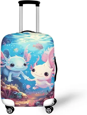 Axolotl Luggage Cover for Suitcase Cute Suitcase Cover for Luggage Fit 18-21 Inch Zip Non Slip Luggage Covers Protector Universal Women's Teens Travel Suitcase Covers Spandex Baggage Case