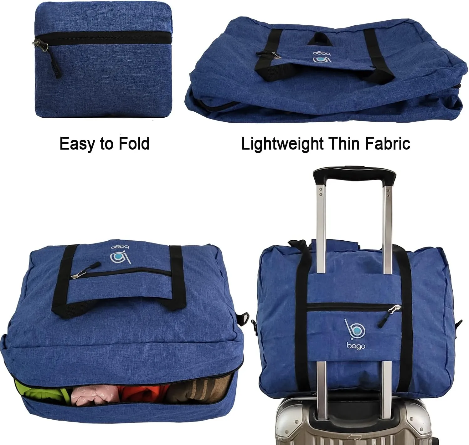 Bago Personal Item Travel Bag For Airlines - Fits As 18x14x8 inches Travel Bag Spirit & Frontier Airlines - Foldable Duffle Bag For Travel - Personal Item Bag Small Carry On Bag For Air Travel