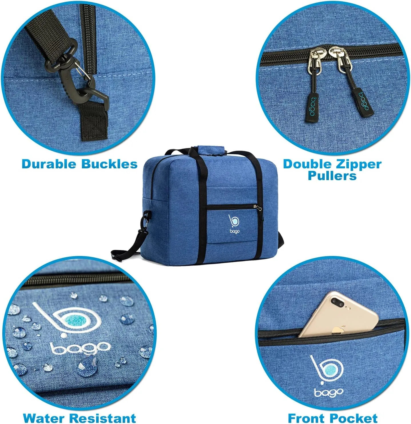 Bago Personal Item Travel Bag For Airlines - Fits As 18x14x8 inches Travel Bag Spirit & Frontier Airlines - Foldable Duffle Bag For Travel - Personal Item Bag Small Carry On Bag For Air Travel