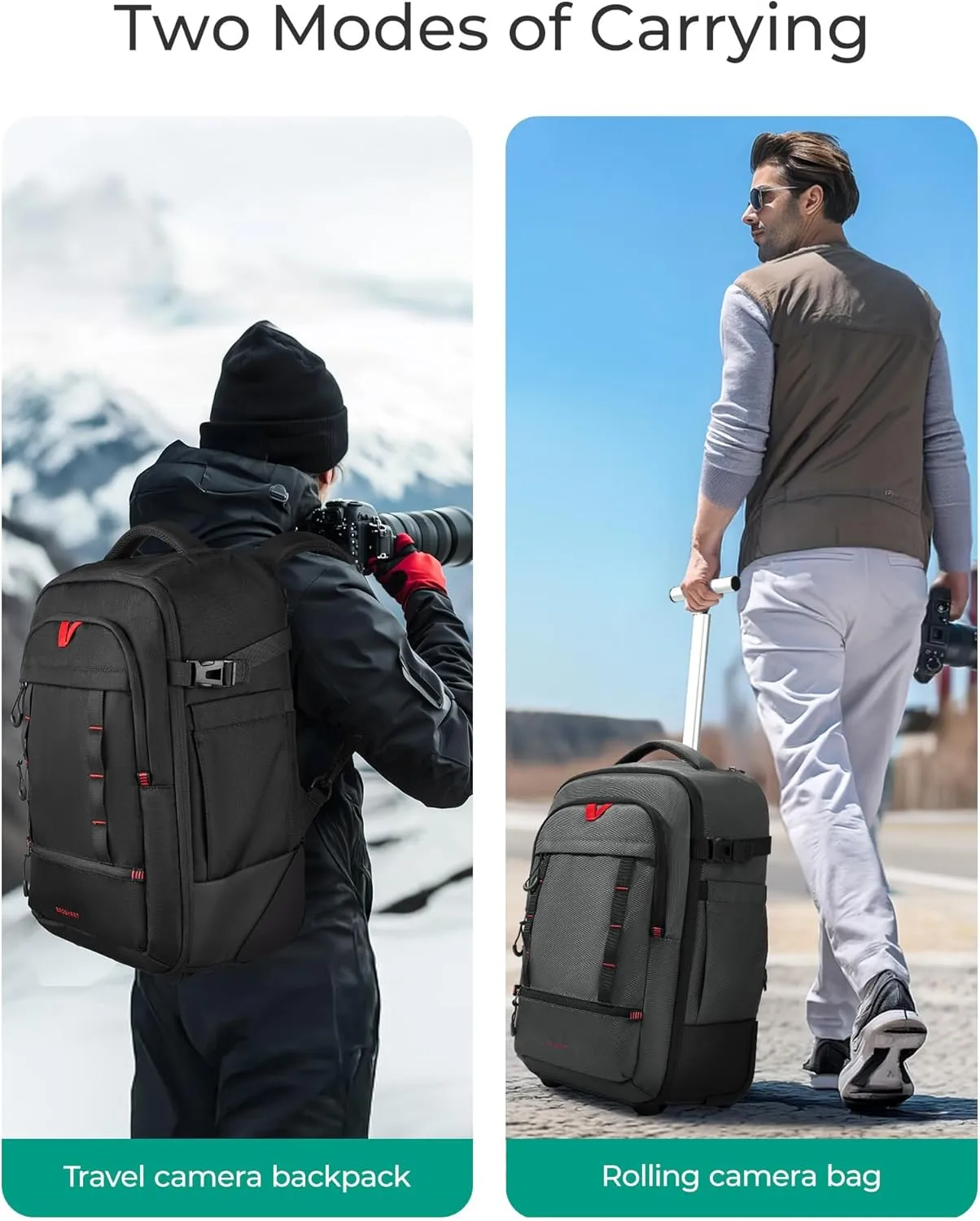 BAGSMART Rolling Camera Bag for DSLRs, Professional Large Camera Backpacks for Travelling Photographers, Photographic Rolling Case & Travel Suitcase, Grey