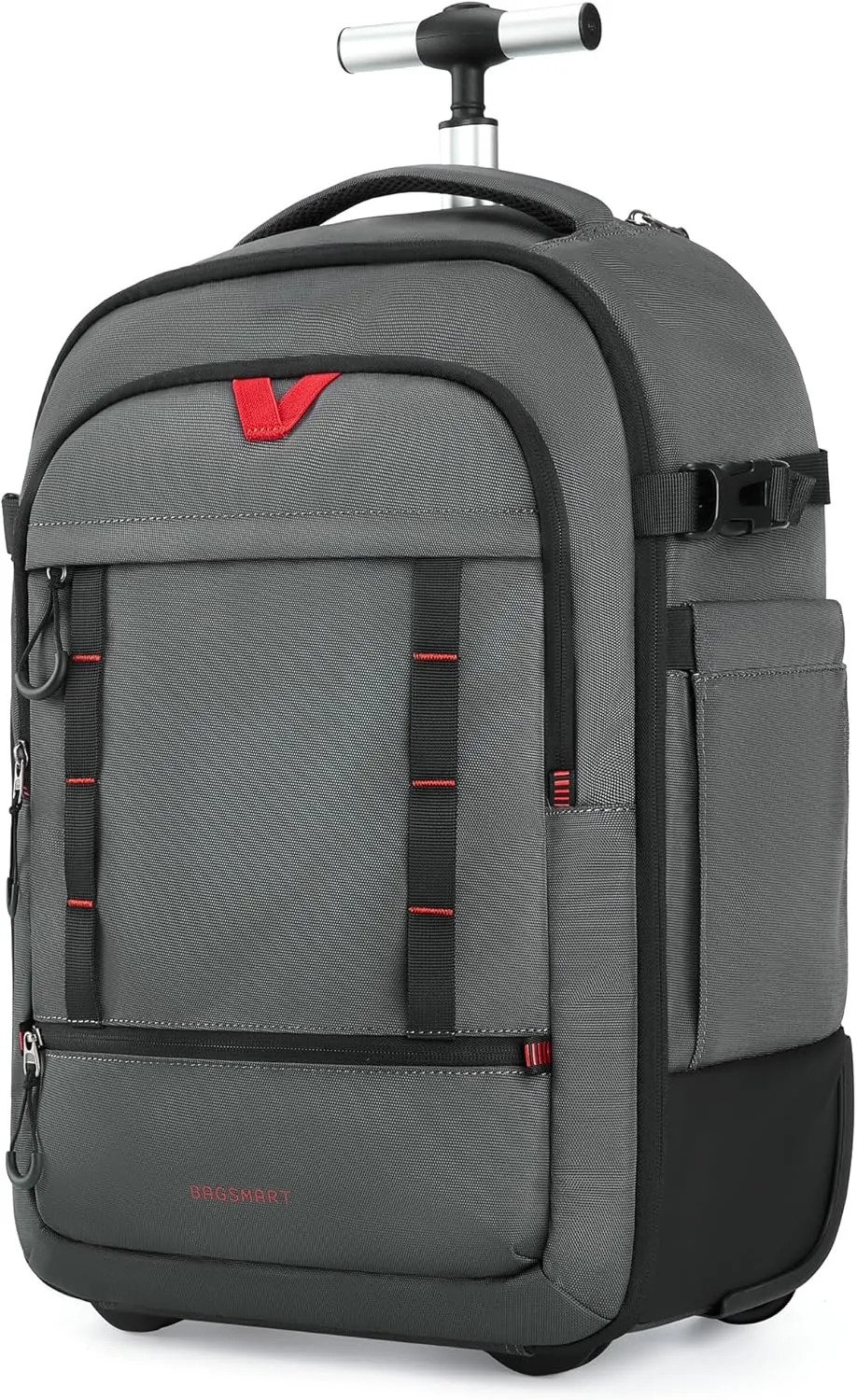 BAGSMART Rolling Camera Bag for DSLRs, Professional Large Camera Backpacks for Travelling Photographers, Photographic Rolling Case & Travel Suitcase, Grey