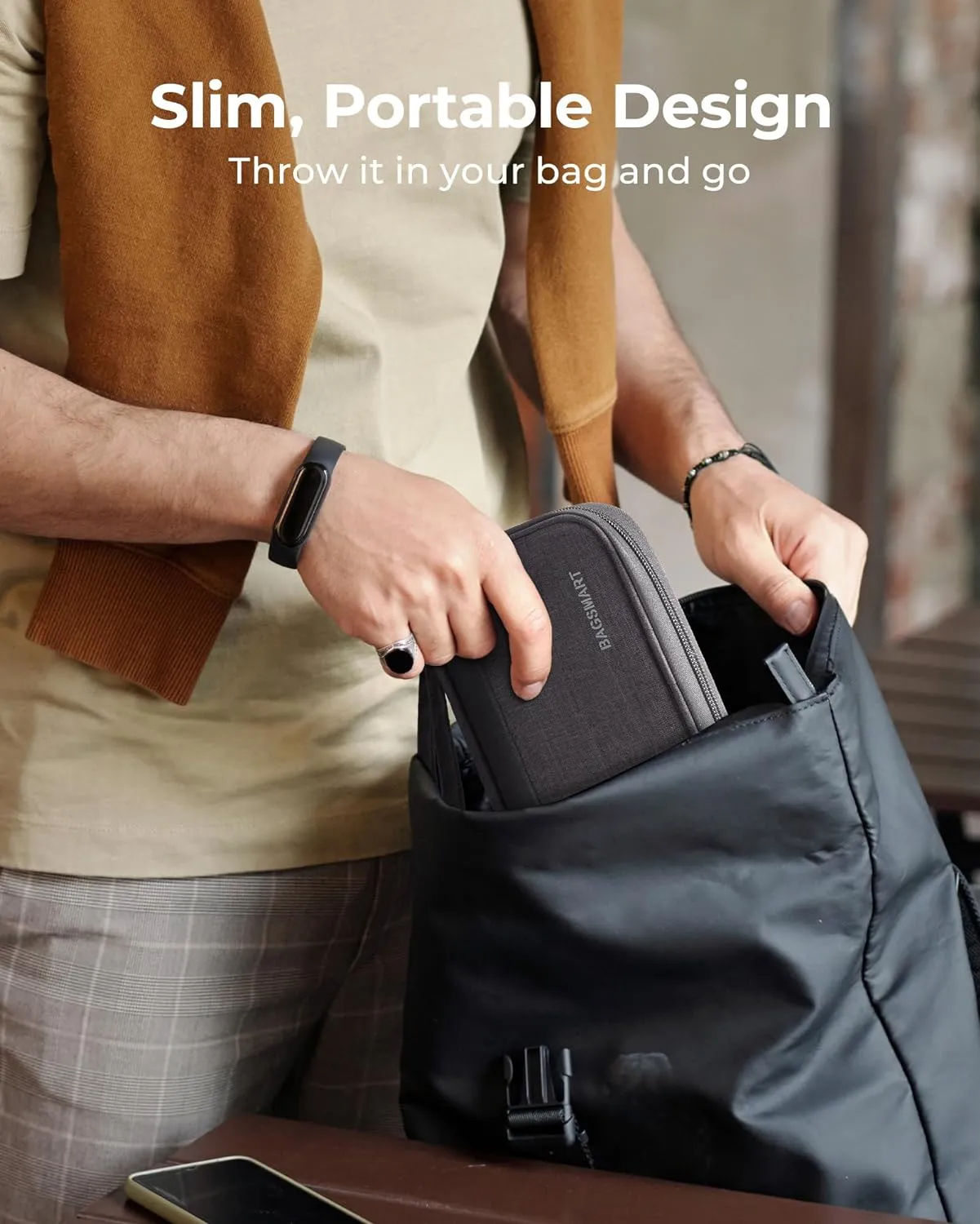 BAGSMART Small Travel Cable Organizer, Tech Organizer for Charger, Phone, Black