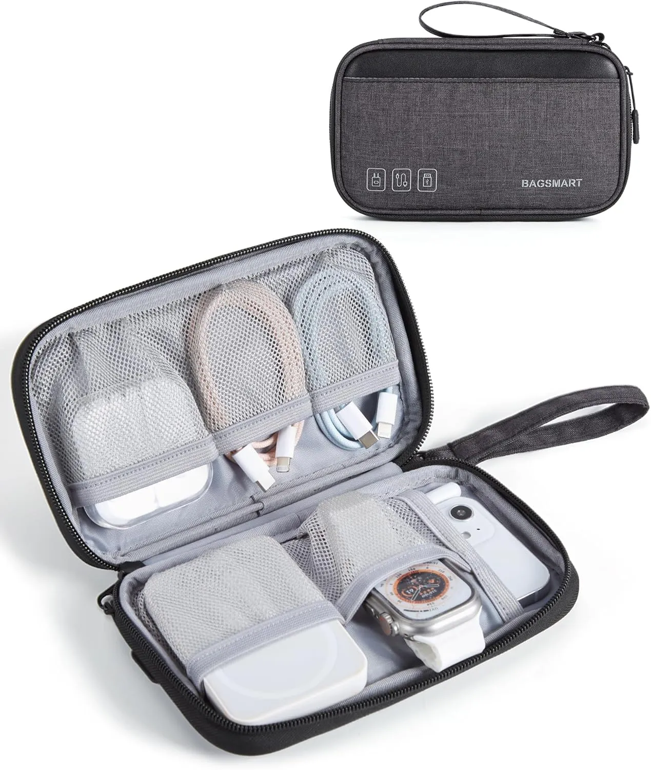 BAGSMART Small Travel Cable Organizer, Tech Organizer for Charger, Phone, Black