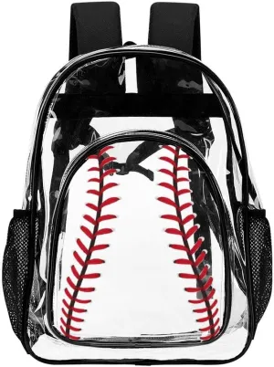 Baseball Clear Backpack Heavy Duty for Girls Kids Boys Women Men - PVC Baseball Printing Transparent Backpack for Schools Stadium Concerts Work - Clear/Black