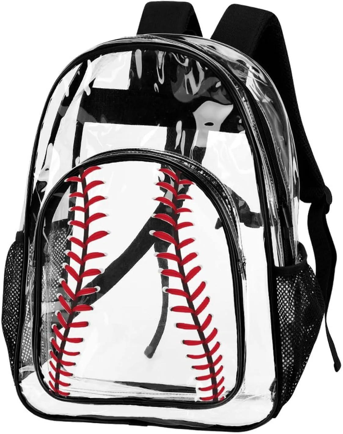 Baseball Clear Backpack Heavy Duty for Girls Kids Boys Women Men - PVC Baseball Printing Transparent Backpack for Schools Stadium Concerts Work - Clear/Black