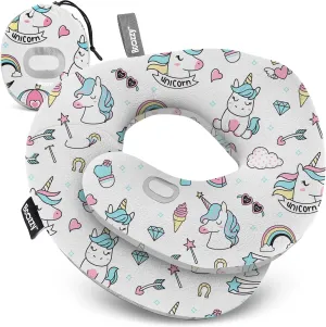 BCOZZY 3-7 Y/O Kids Travel Pillow for Car & Airplane, Soft Kids Neck Pillow for Traveling in Car Seat, Provides Double Support for Toddlers Head & Chin in Road Trips, Washable, Small Size, Unicorn
