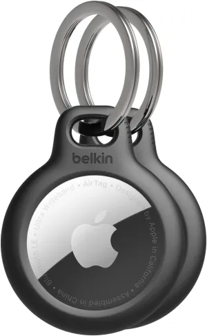 Belkin Apple AirTag Secure Holder with Key Ring - Durable Scratch Resistant Case With Open Face & Raised Edges - Protective AirTag Keychain Accessory For Keys, Pets, Luggage, Backpacks -2 Count Black