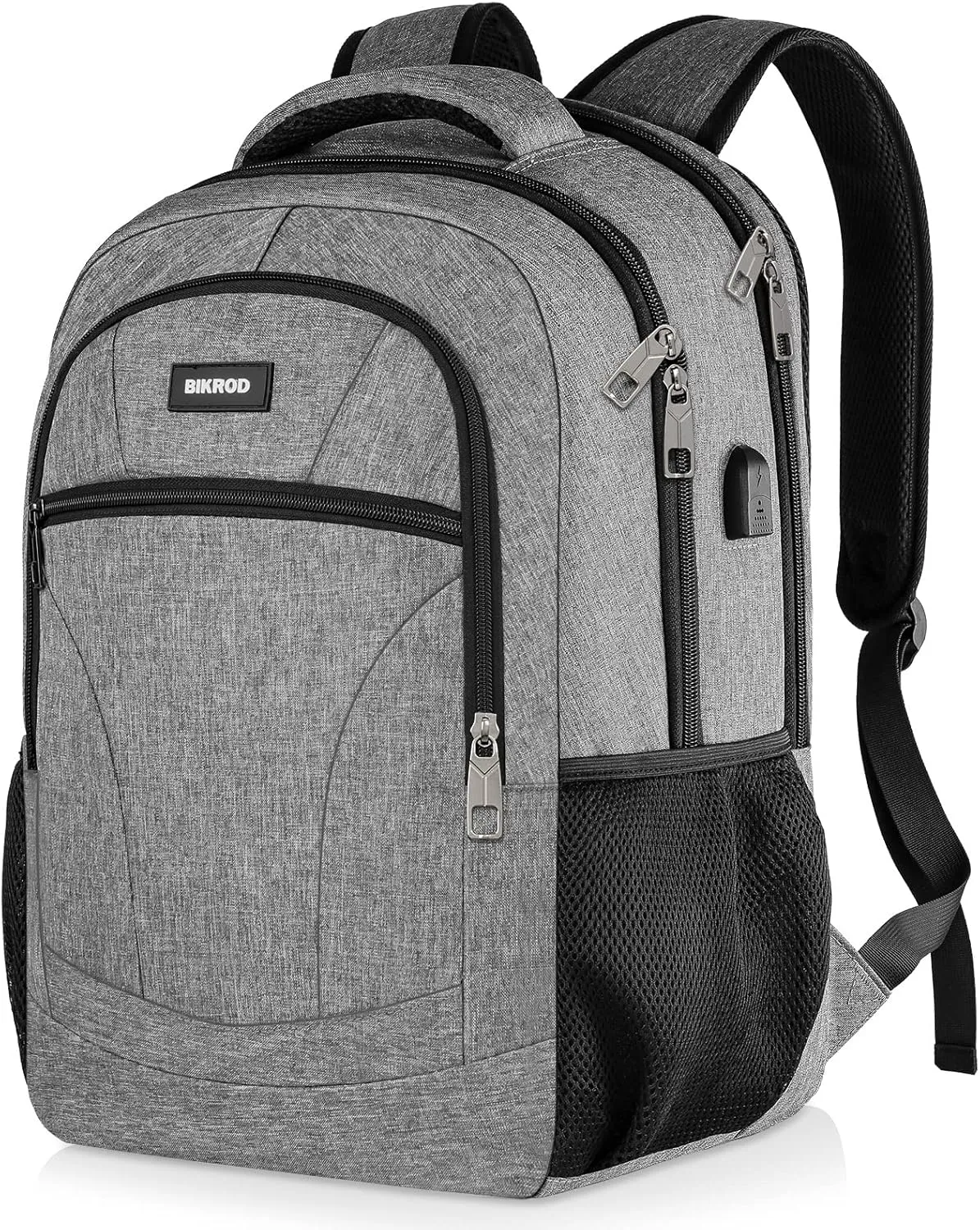 BIKROD Travel Laptop Backpacks for School Teen Boys Colleges Bookbag Water Resistant Back Pack with USB Charging Port, Business Anti Theft Sturdy Computer Bag Gifts Fits 17.3 Inch Laptop, Grey