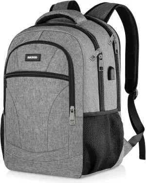 BIKROD Travel Laptop Backpacks for School Teen Boys Colleges Bookbag Water Resistant Back Pack with USB Charging Port, Business Anti Theft Sturdy Computer Bag Gifts Fits 17.3 Inch Laptop, Grey