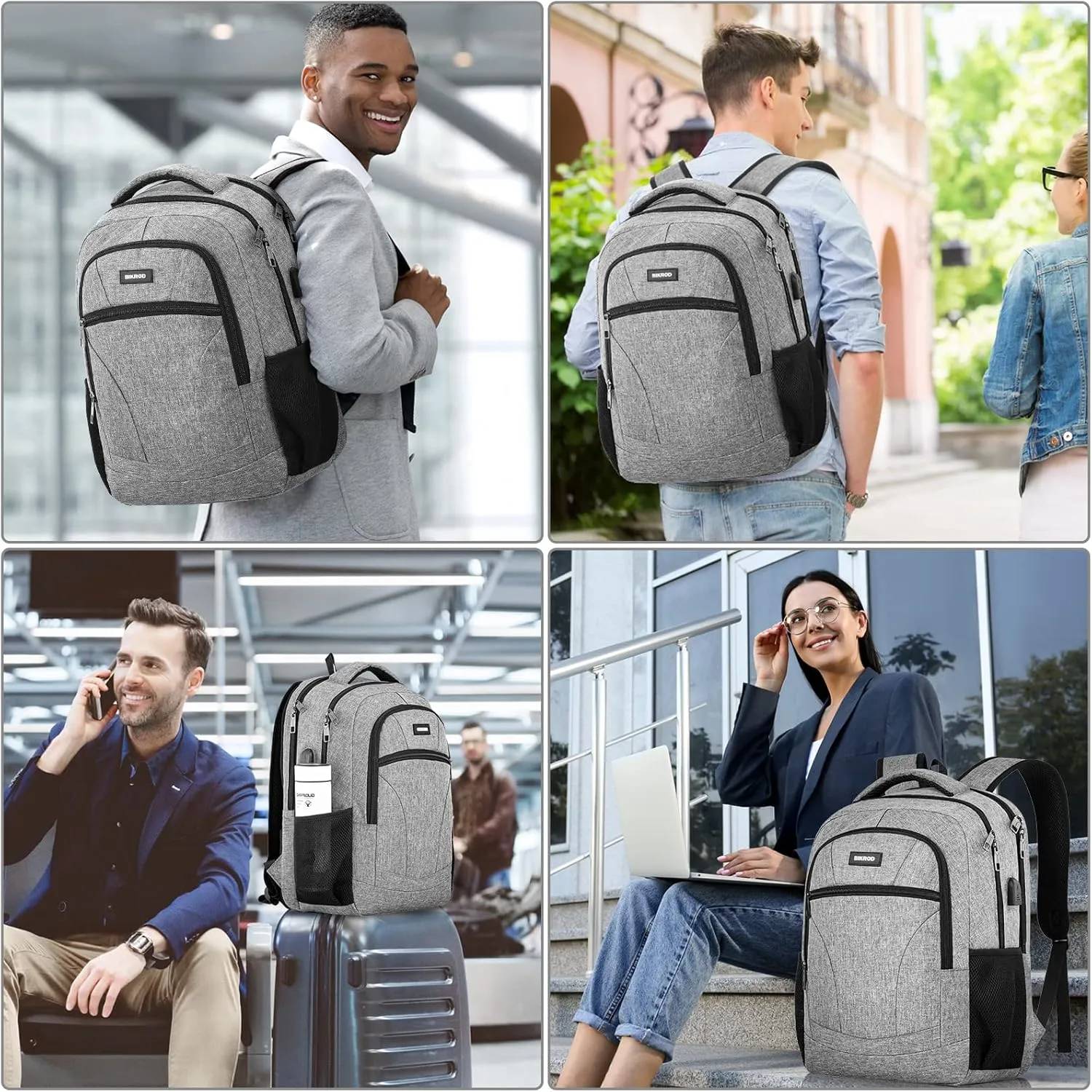 BIKROD Travel Laptop Backpacks for School Teen Boys Colleges Bookbag Water Resistant Back Pack with USB Charging Port, Business Anti Theft Sturdy Computer Bag Gifts Fits 17.3 Inch Laptop, Grey