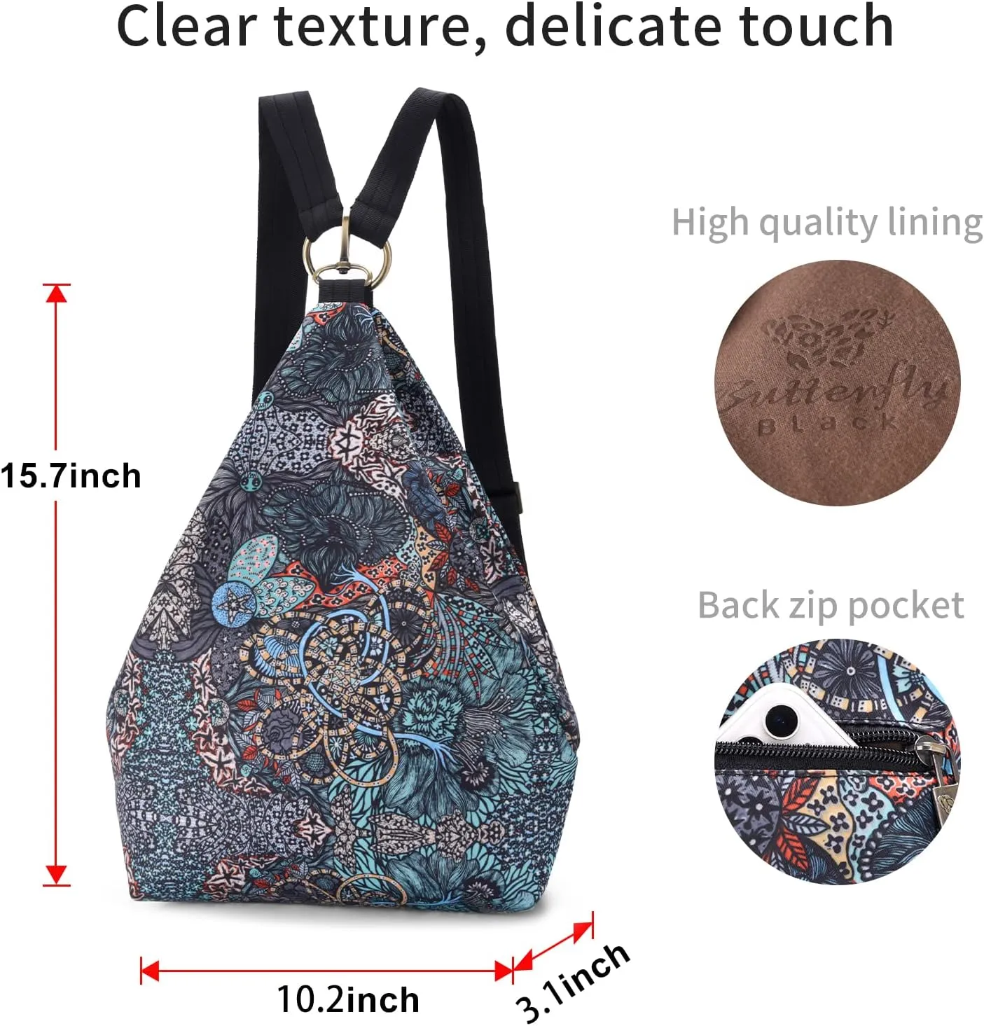 Black Butterfly Premium Backpack for Women, Bohemia Style Fashion Casual Daypack Backpack, Small Backpack Purse (69-grey)