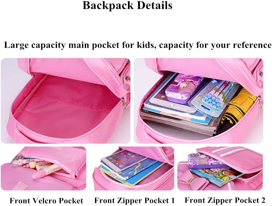 Bowknot Kids Girls Rolling Backpack Cute Carry-on Luggage with Wheels Trolly BookBag for School-6 Wheels