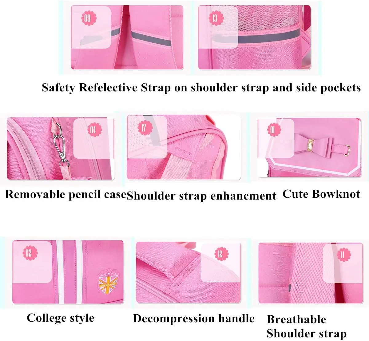 Bowknot Kids Girls Rolling Backpack Cute Carry-on Luggage with Wheels Trolly BookBag for School-6 Wheels